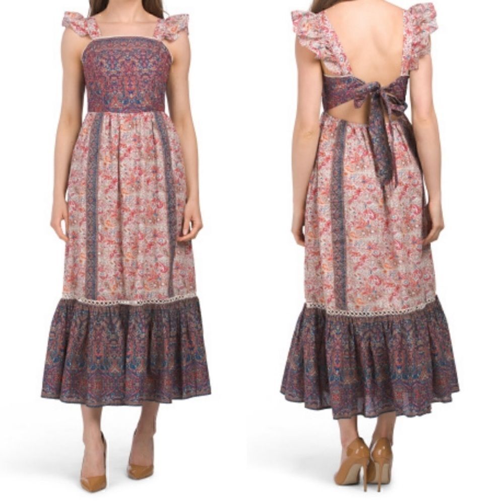 NEW Haute Hippie Flutter Sleeve Cottagecore Flounce Floral Maxi Dress Women’s 6